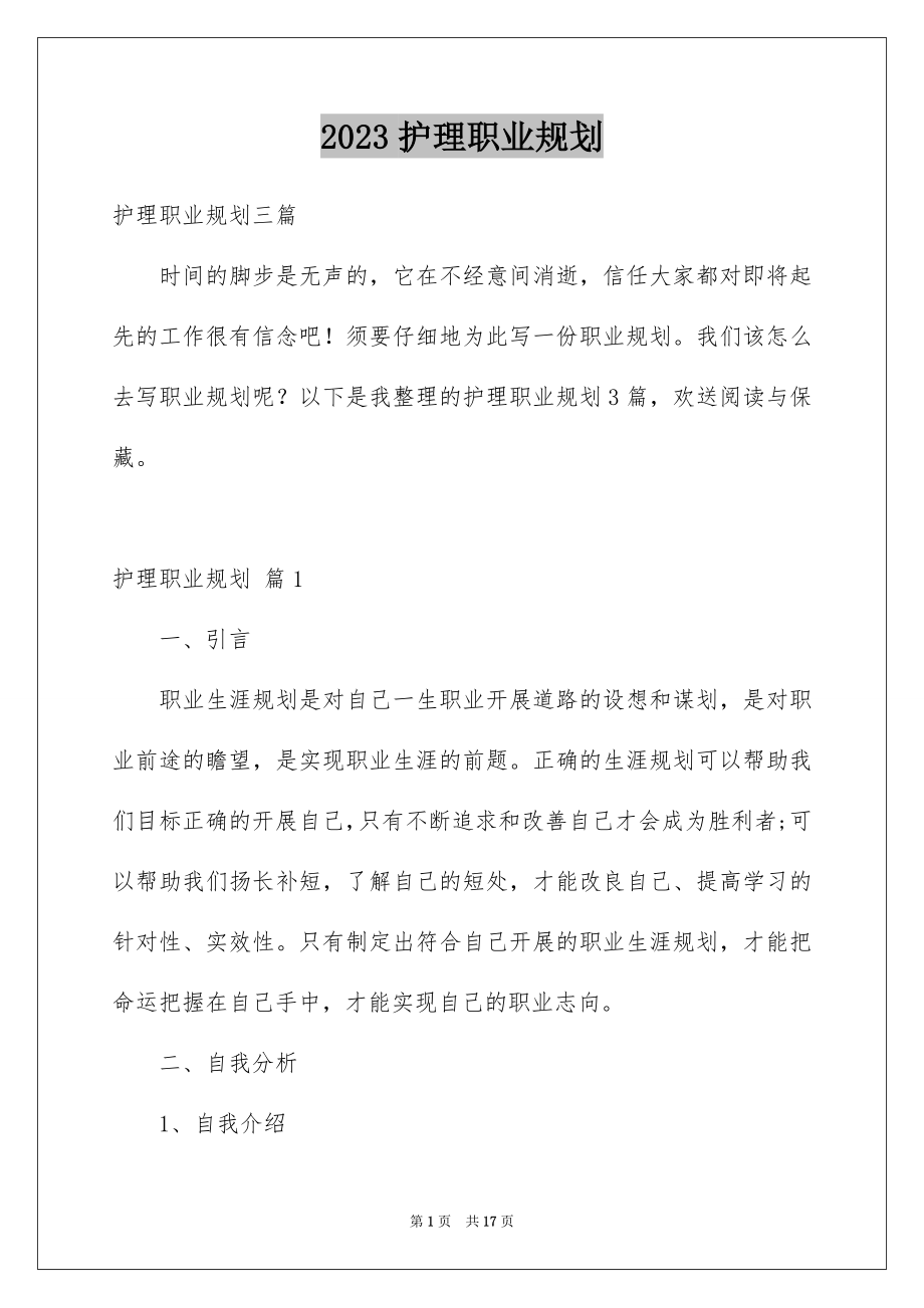 2023护理职业规划5范文.docx_第1页