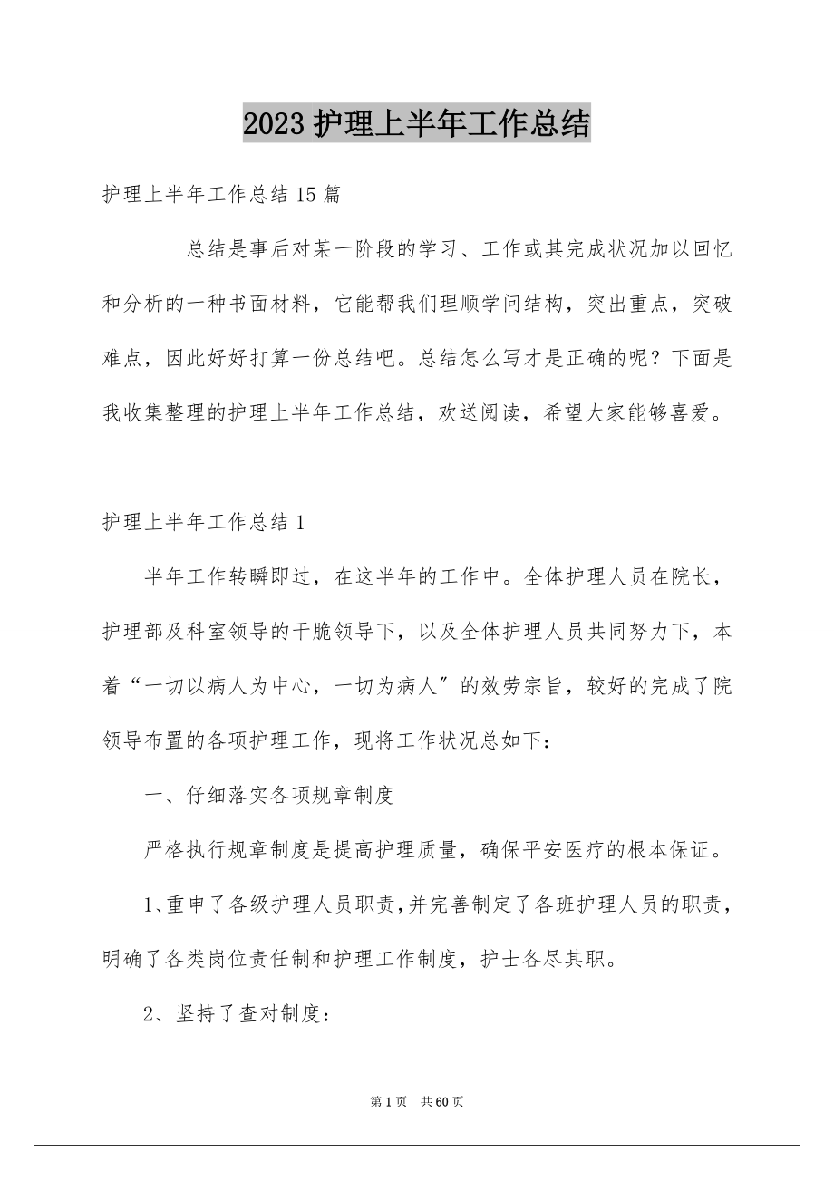 2023护理上半年工作总结范文.docx_第1页