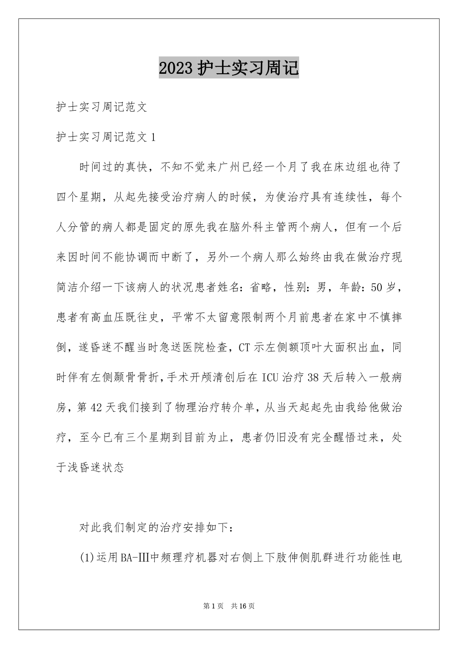 2023护士实习周记范文.docx_第1页