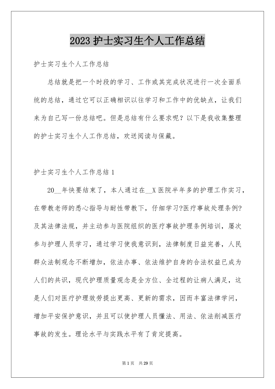 2023护士实习生个人工作总结6范文.docx_第1页