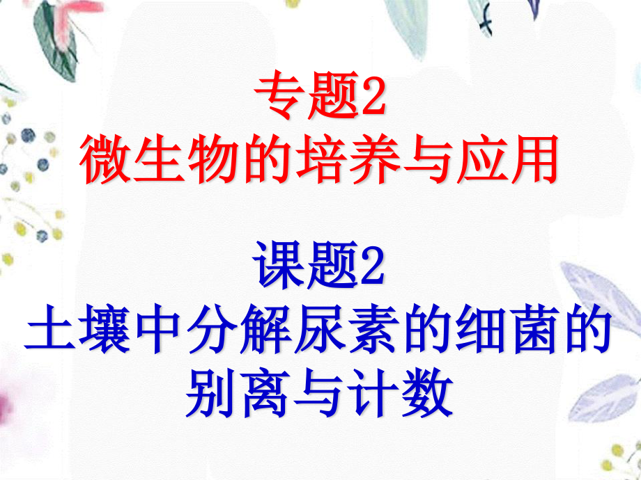 2023年《土壤中分解尿素的细菌的分离与计数》新人教版选修（教学课件）.ppt_第1页