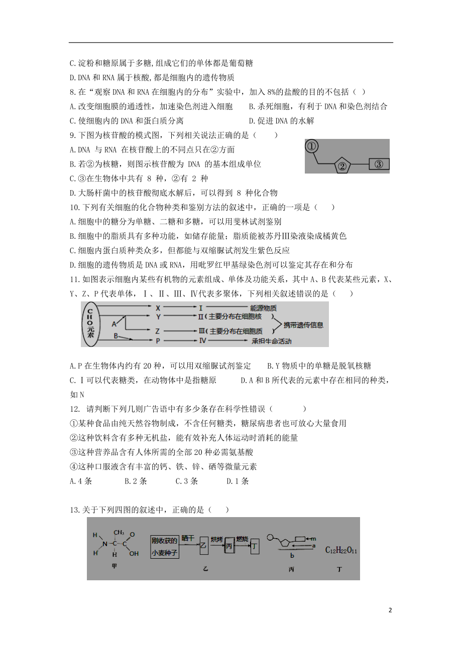 内蒙古包钢一中2023学年高一生物上学期期中试题.doc_第2页