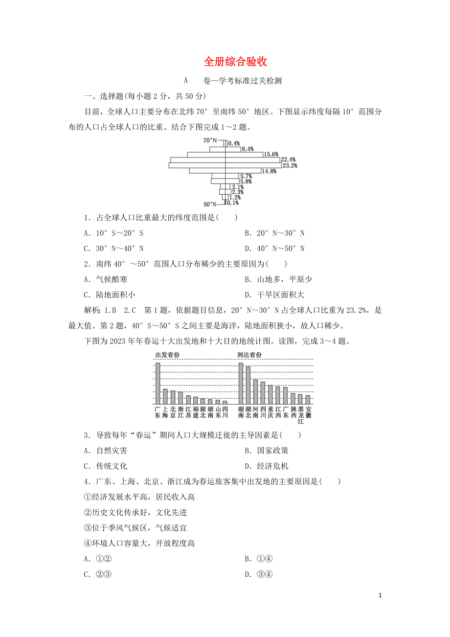 2023学年新教材高中地理全册综合验收鲁教版必修第二册.doc_第1页