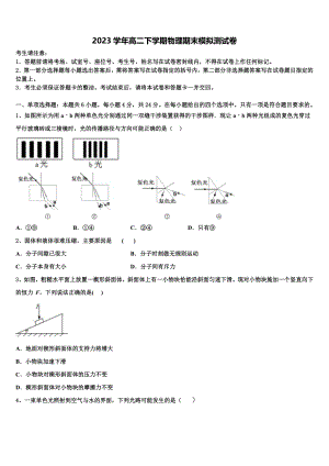 2023届咸宁市重点中学高二物理第二学期期末学业质量监测试题（含解析）.doc