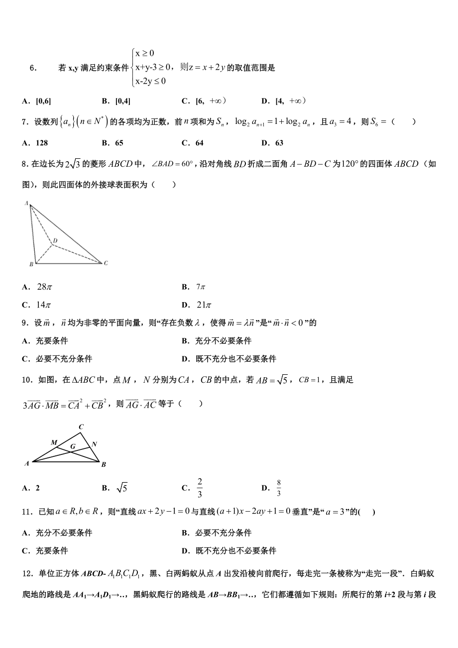 云南省保山隆阳区一中2023学年高考临考冲刺数学试卷（含解析）.doc_第2页