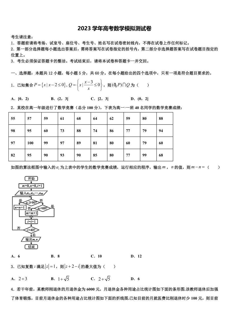 2023学年河南省普通高中高考适应性考试数学试卷（含解析）.doc_第1页