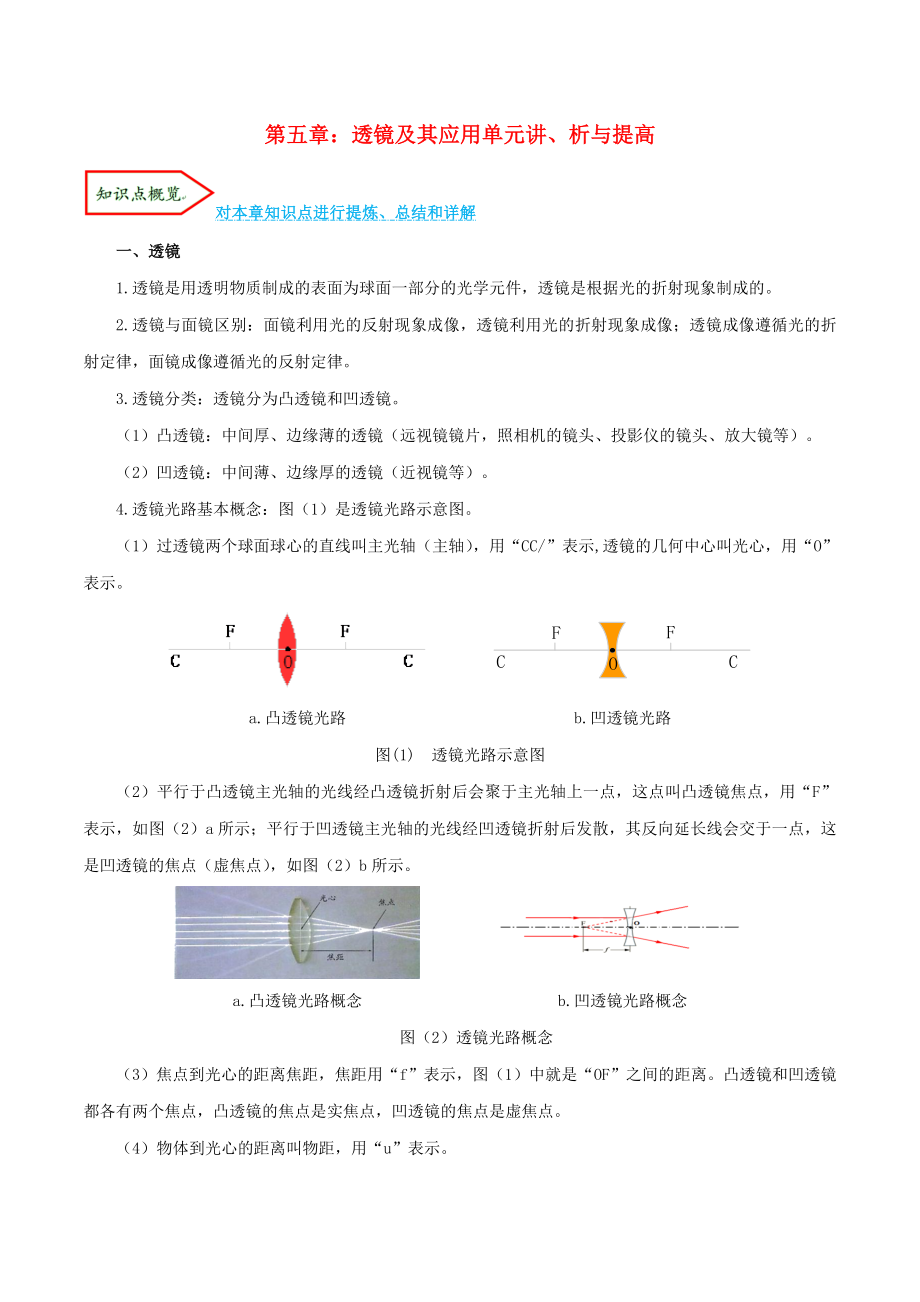 2023学年八年级物理上册第五章透镜及其应用单元讲析与提高含解析新版（人教版）.doc_第1页