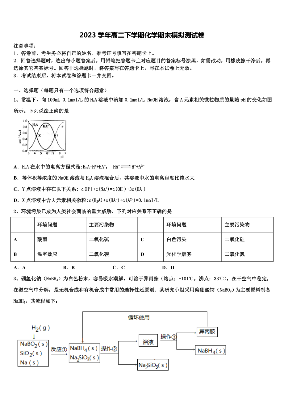 2023届内蒙自治区赤峰市古翁牛特旗乌丹第一中学高二化学第二学期期末质量跟踪监视模拟试题（含解析）.doc_第1页