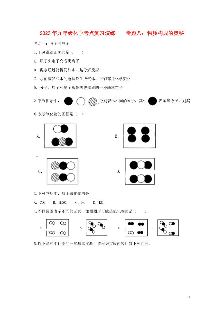 2023学年九年级化学考点复习演练专题八物质构成的奥秘试题.doc_第1页