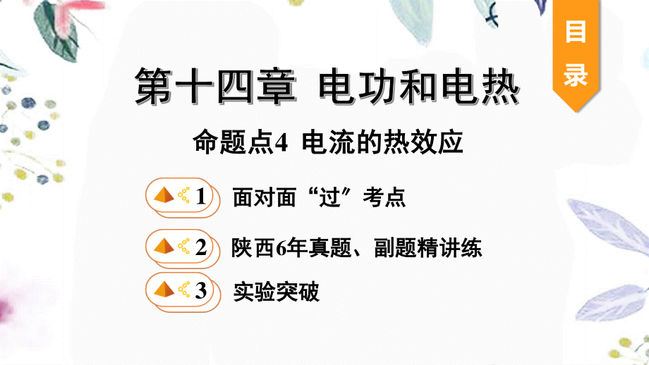 陕西省2023学年年中考物理一轮复习基醇点一遍过第十五章电功和电热命题点4电流的热效应课件2.pptx_第1页