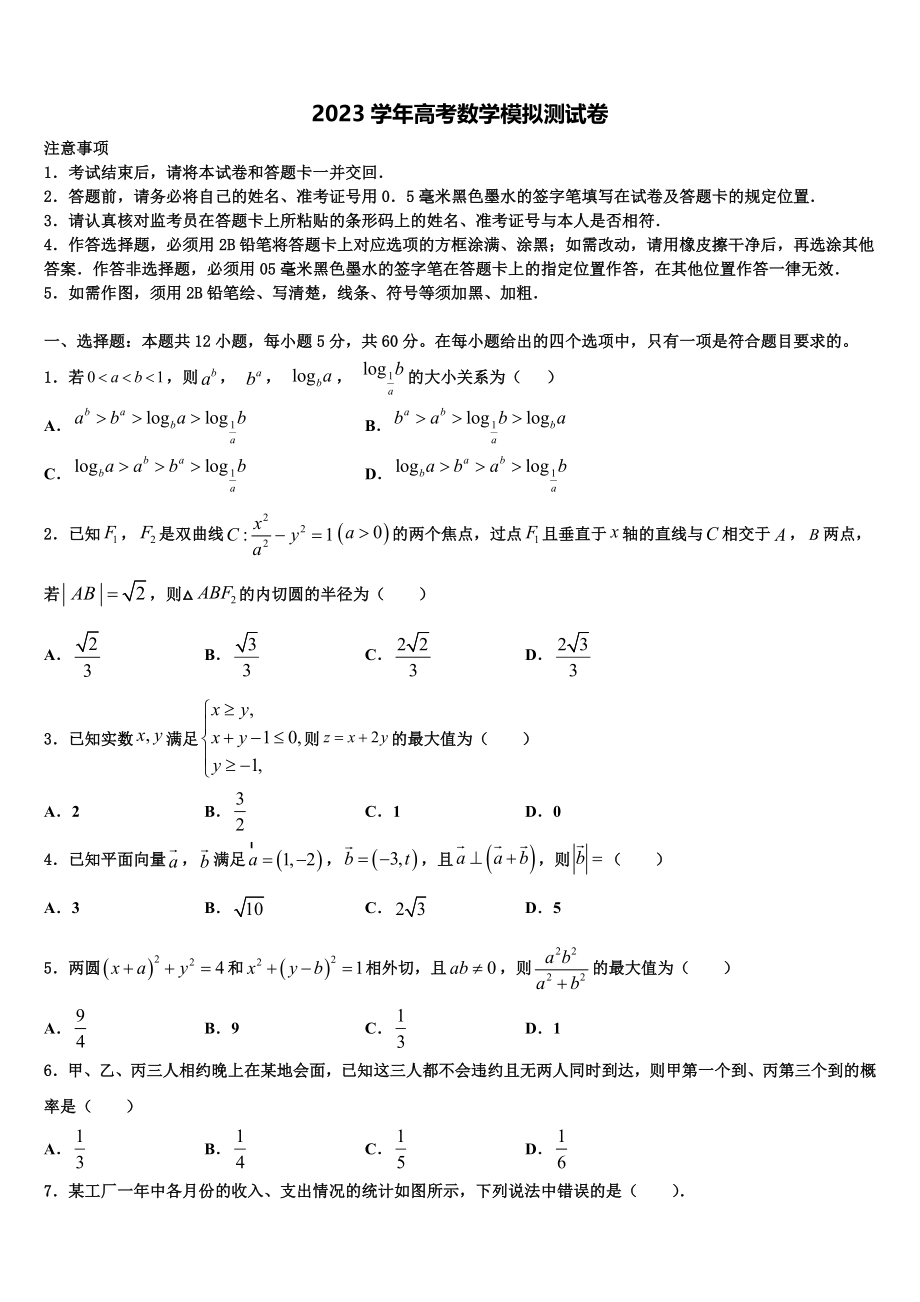 2023届陕西省西安中学高考数学考前最后一卷预测卷（含解析）.doc_第1页