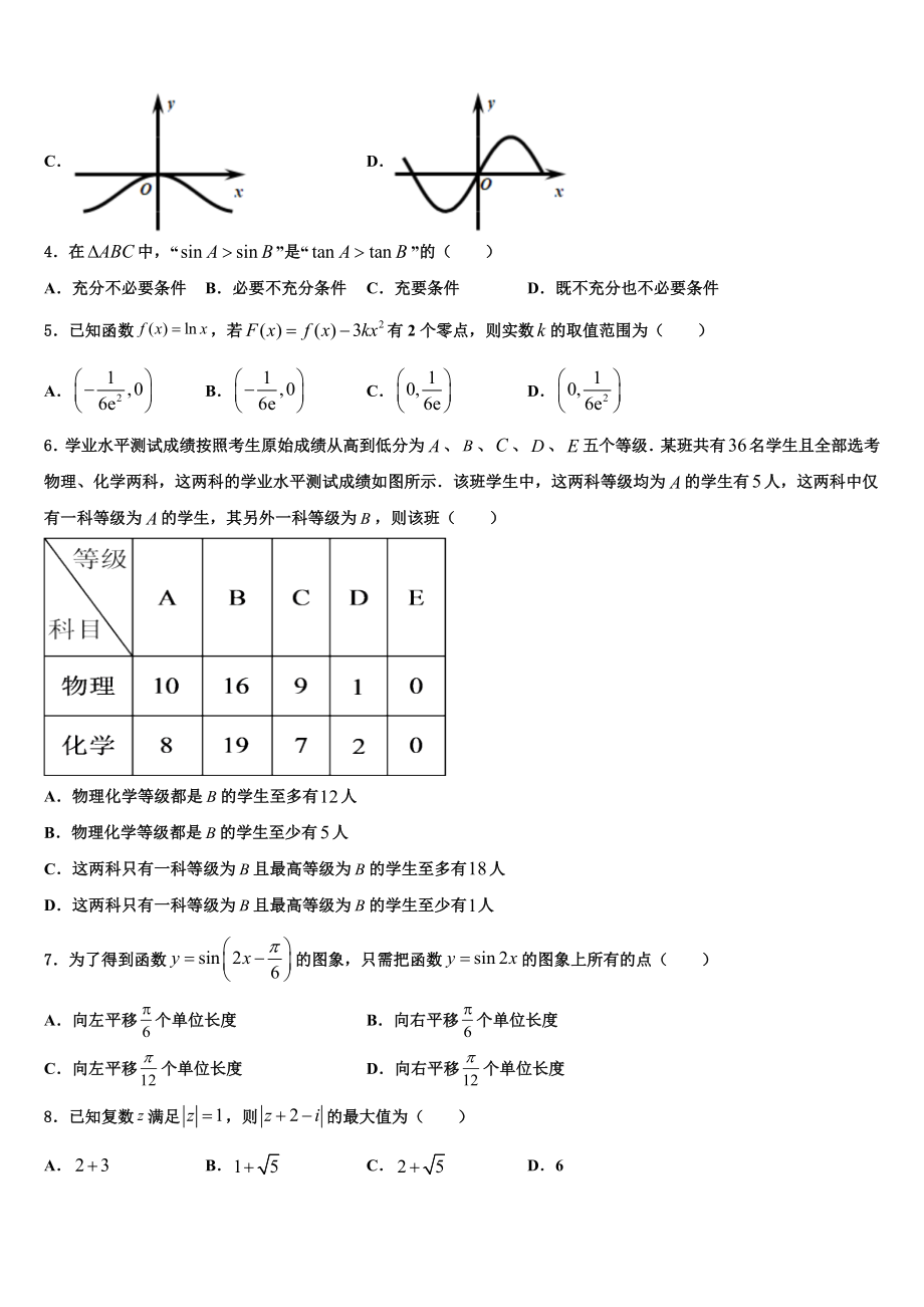 云南省江川区第二中学2023学年高三适应性调研考试数学试题（含解析）.doc_第2页