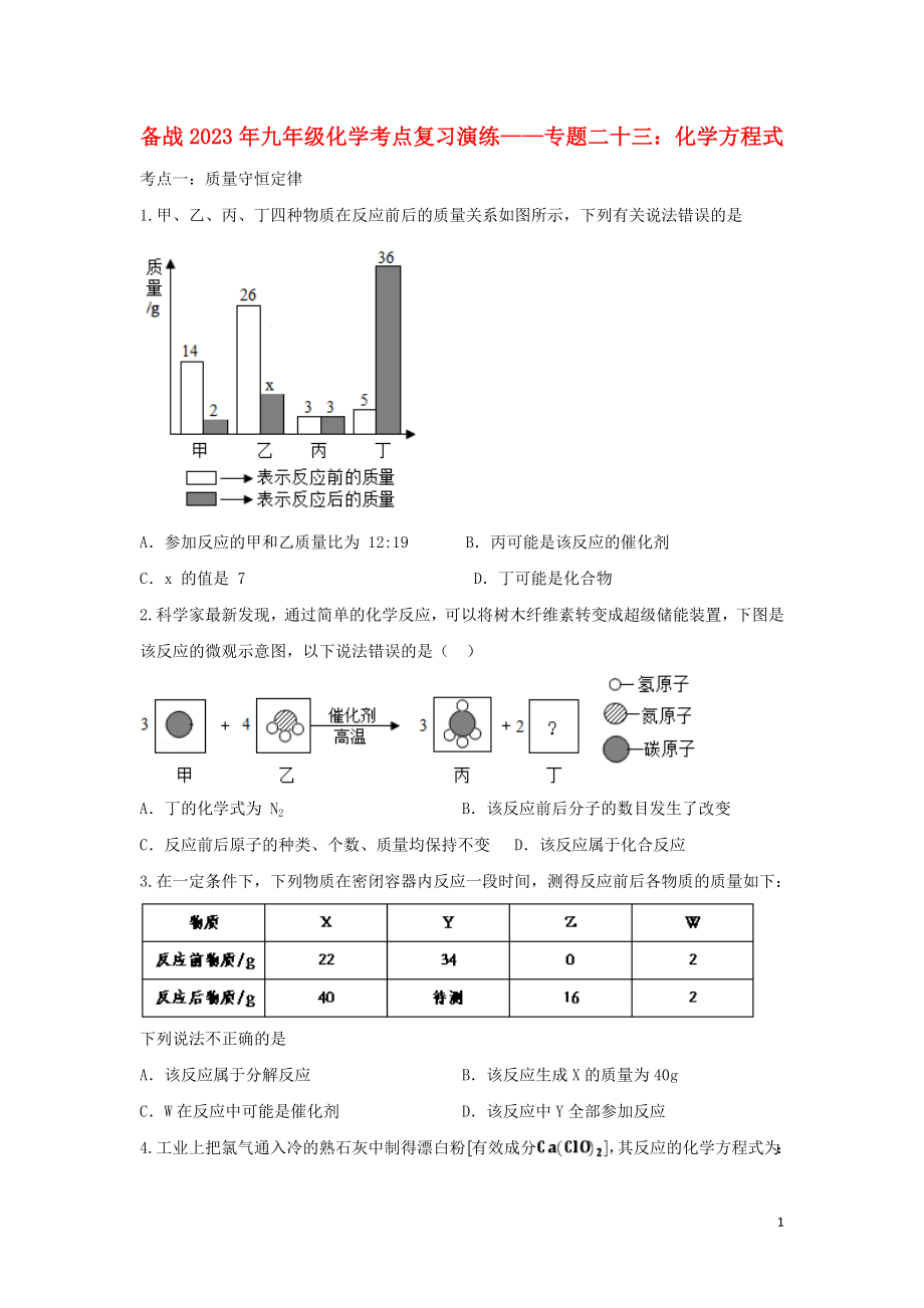 2023学年九年级化学考点复习演练专题二十三化学方程式试题.doc_第1页