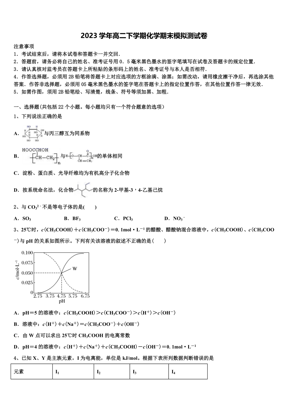 北京市房山区房山中学2023学年化学高二第二学期期末综合测试模拟试题（含解析）.doc_第1页