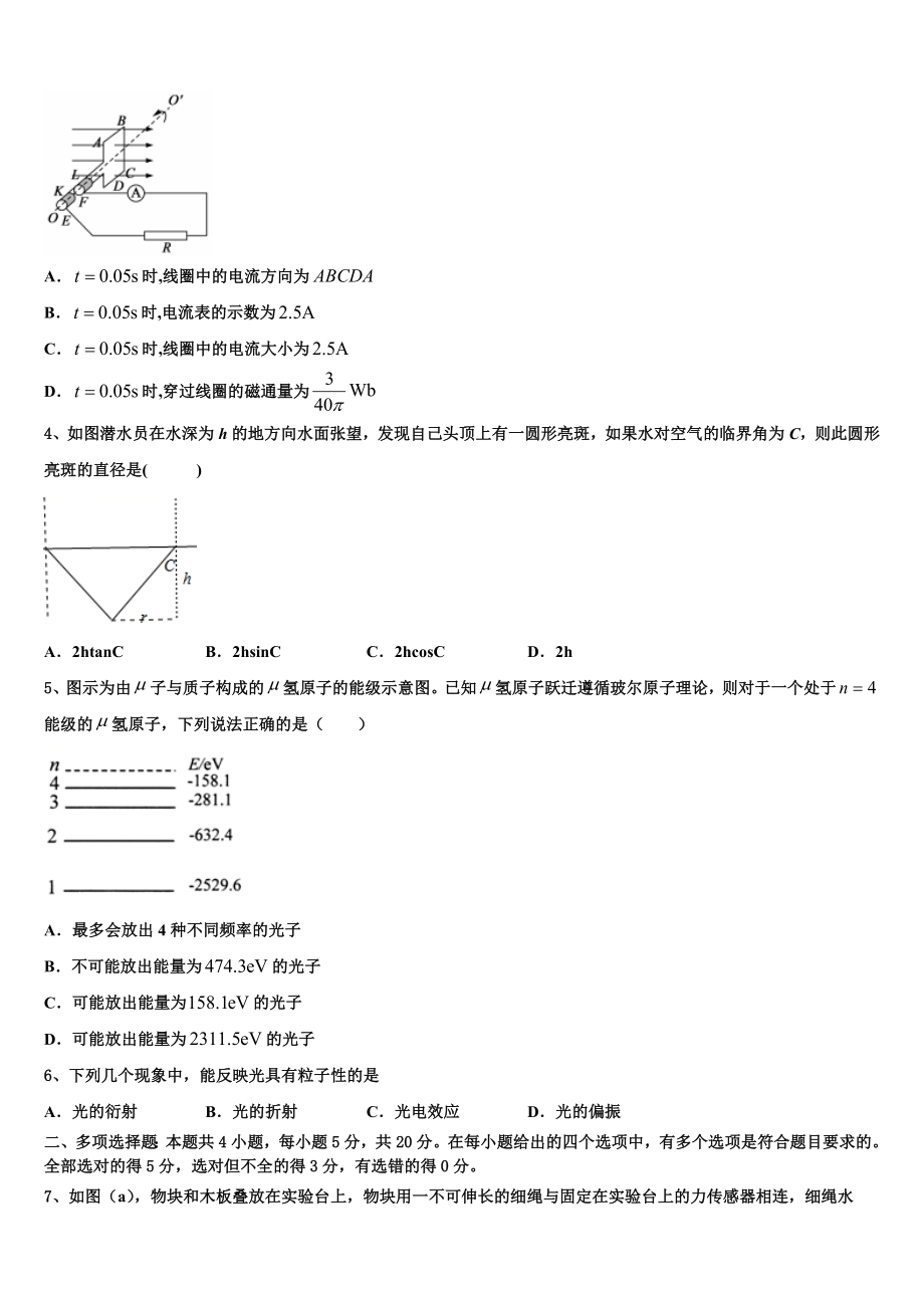 四川省眉山多悦高中2023学年物理高二下期末质量检测试题（含解析）.doc_第2页