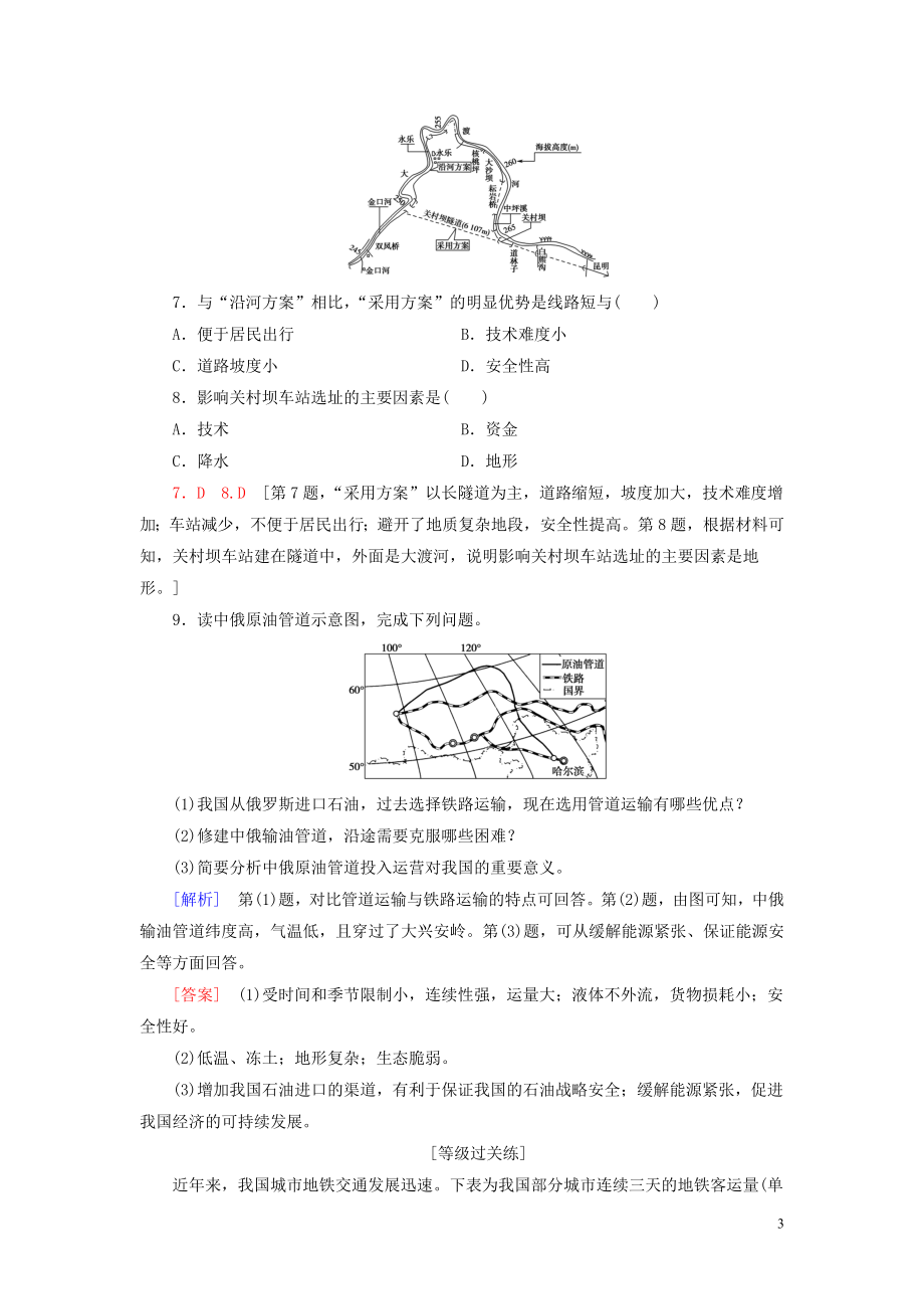 新教材2023学年高中地理课时分层作业10区域发展对交通运输布局的影响（人教版）必修第二册22.doc_第3页