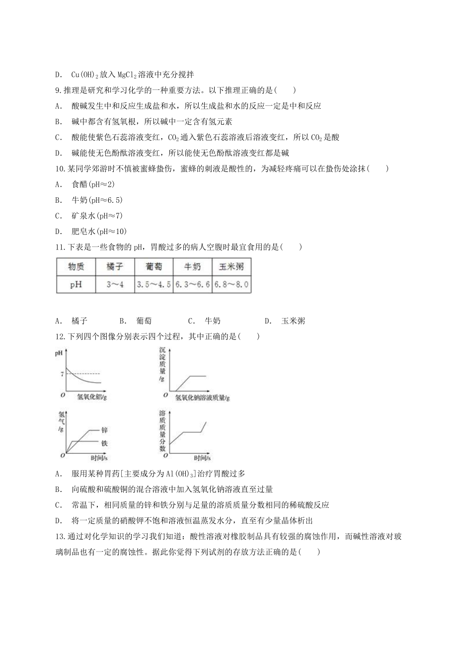 2023学年中考化学专题训练第十单元酸和碱含解析.doc_第3页