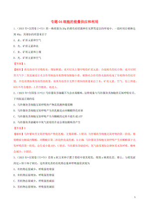 2023学年高考生物真题分类汇编专题04细胞的能量供应和利用含解析.docx