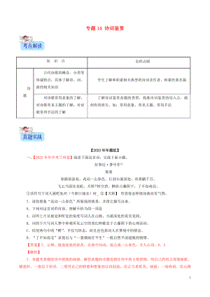 2023学年中考语文专题14诗词鉴赏含解析.doc