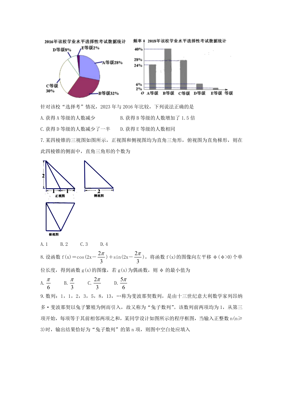 四川省内江市2023届高三数学3月网络自测试题文.doc_第2页