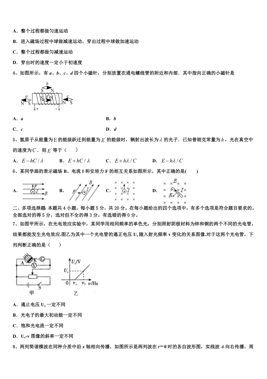 2023届湖南省怀化市中方县一中物理高二下期末综合测试模拟试题（含解析）.doc_第2页