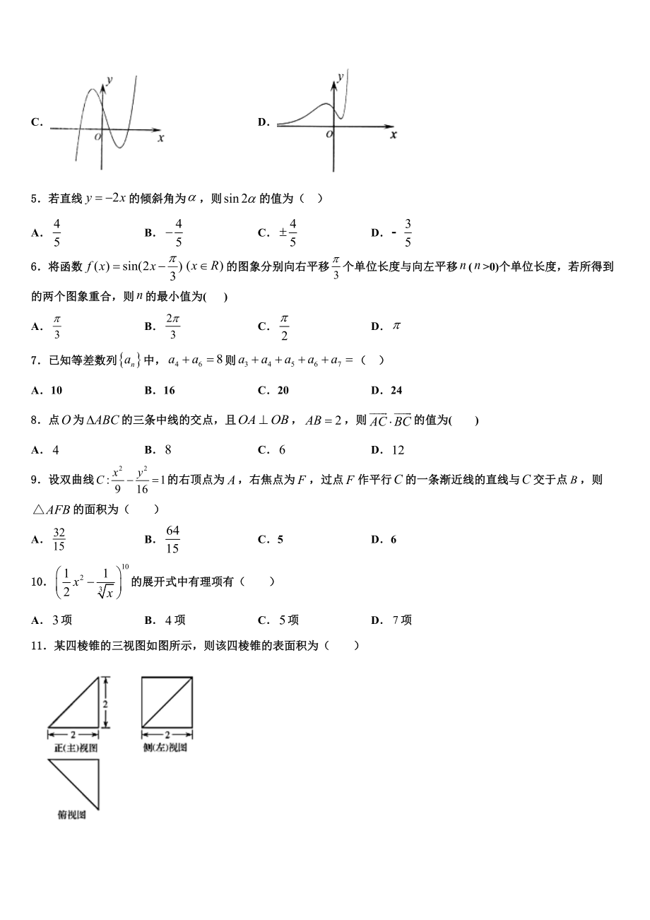 2023届自贡市重点中学高考数学一模试卷（含解析）.doc_第2页