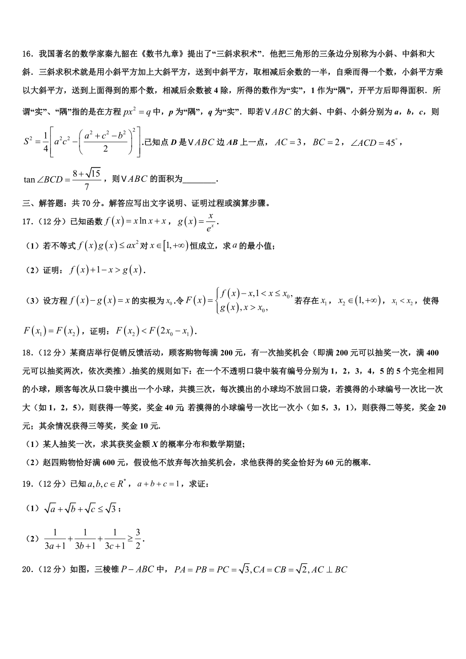 2023学年海南省临高县波莲中学高考仿真模拟数学试卷（含解析）.doc_第3页