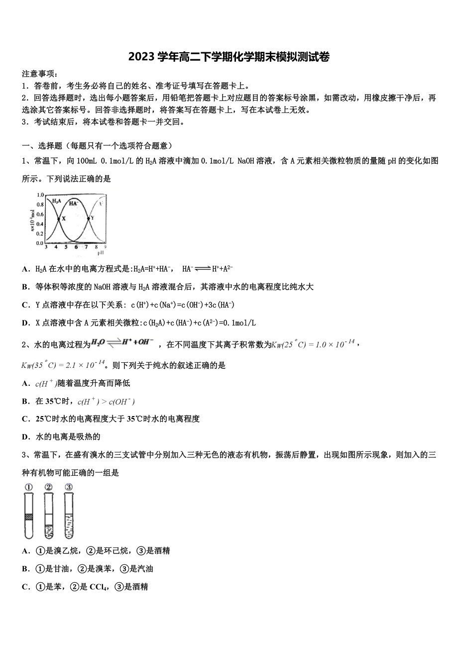 2023届湖南省永州市祁阳县教学研究室高二化学第二学期期末综合测试试题（含解析）.doc_第1页