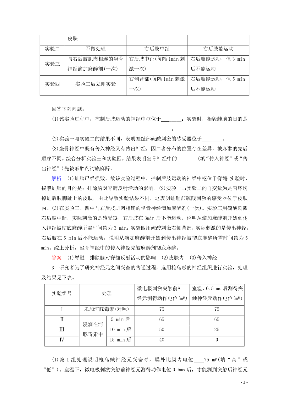 2023学年高考生物一轮复习第八单元生命活动的调节复习提升课11兴奋传导与传递的相关实验分析演练含解析.doc_第2页