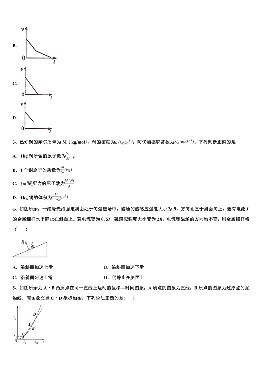 云南省玉溪一中2023学年高二物理第二学期期末学业质量监测试题（含解析）.doc_第2页