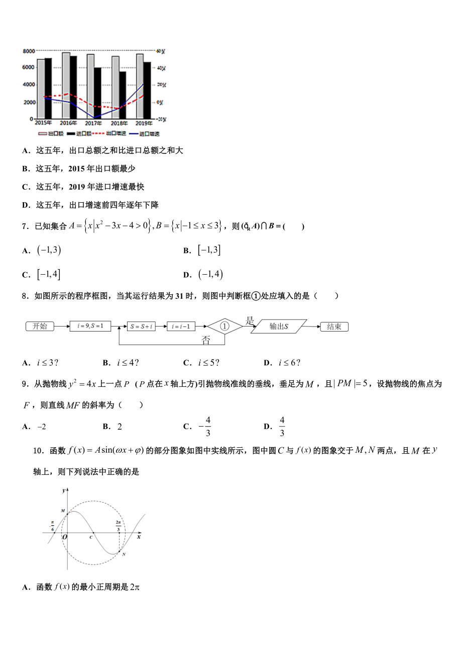 2023学年黑龙江省大庆市大庆实验中学高三第一次模拟考试数学试卷（含解析）.doc_第2页