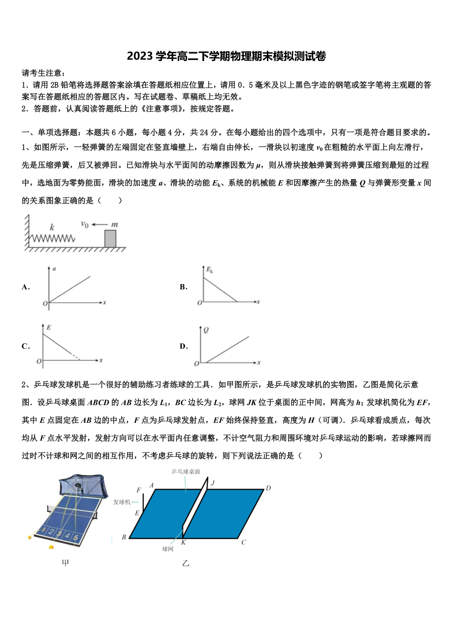 2023届四川省成都石室天府高二物理第二学期期末调研试题（含解析）.doc_第1页