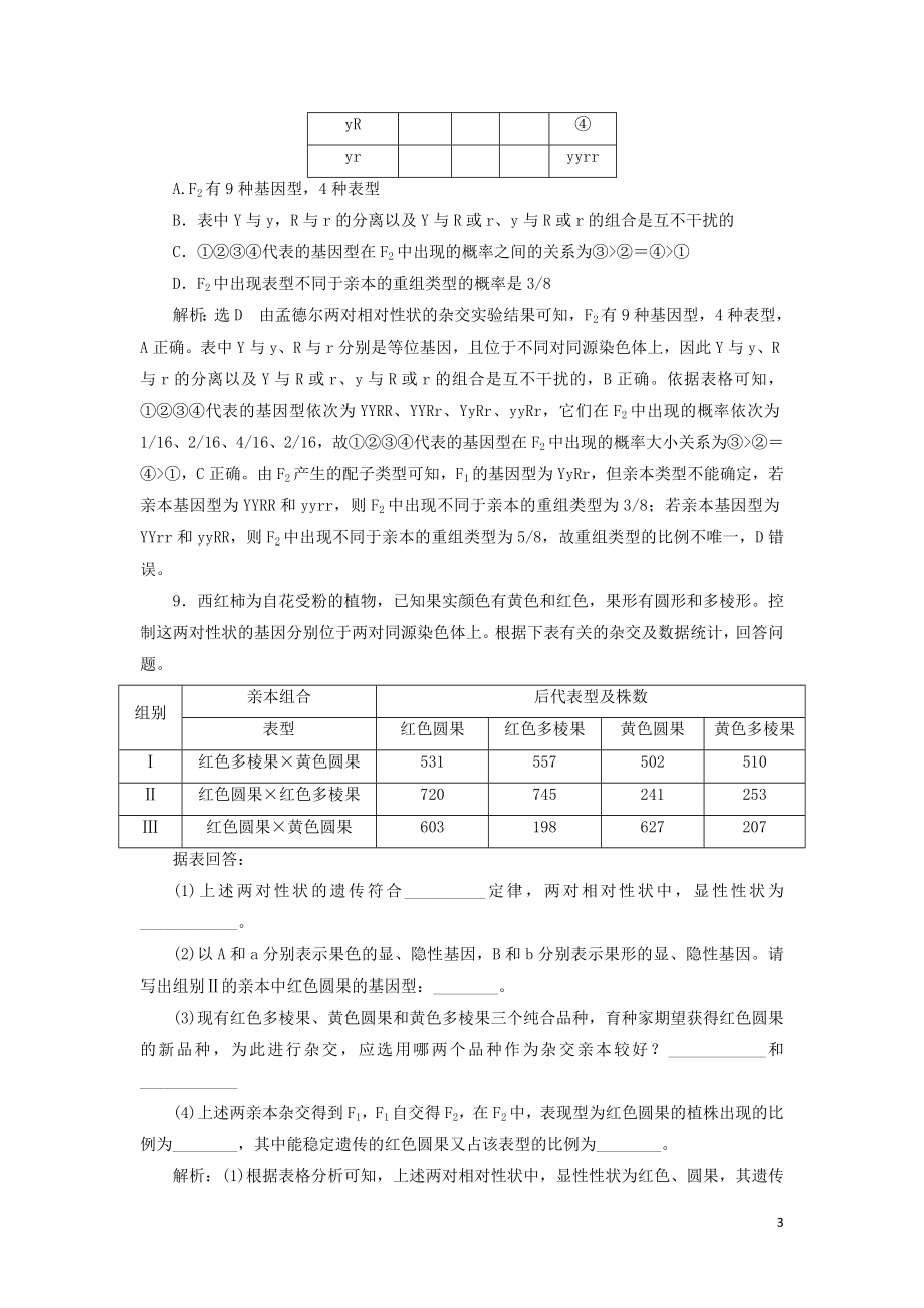 2023学年新教材高中生物课时双测过关三自由组合定律的发现（人教版）必修2.doc_第3页