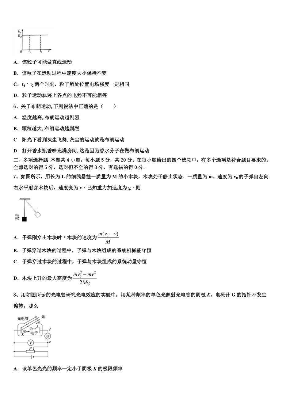 云南省玉溪市元江第一中学2023学年高二物理第二学期期末教学质量检测试题（含解析）.doc_第2页