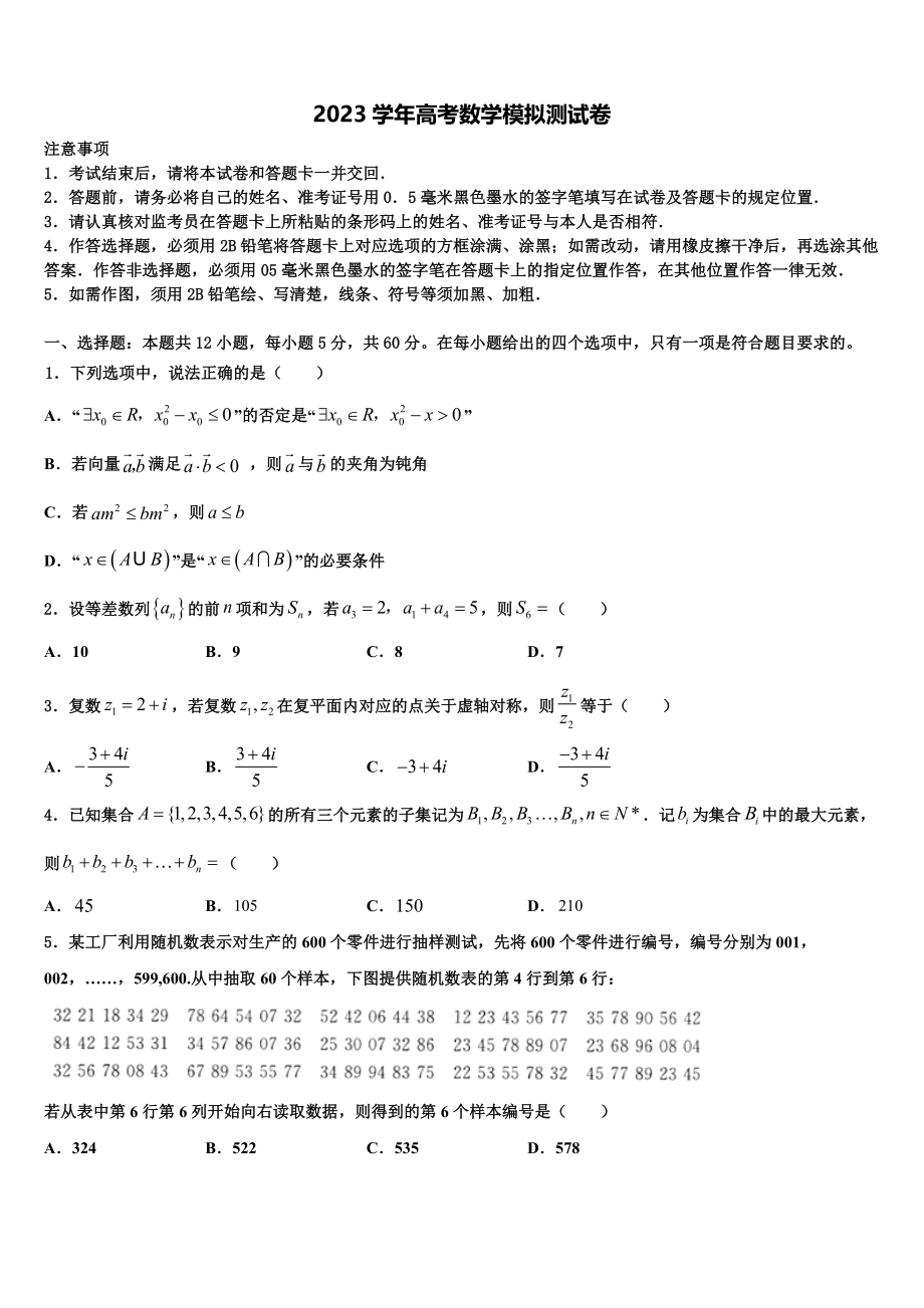 吉林省辽源市东辽县一中2023学年高考冲刺数学模拟试题（含解析）.doc_第1页