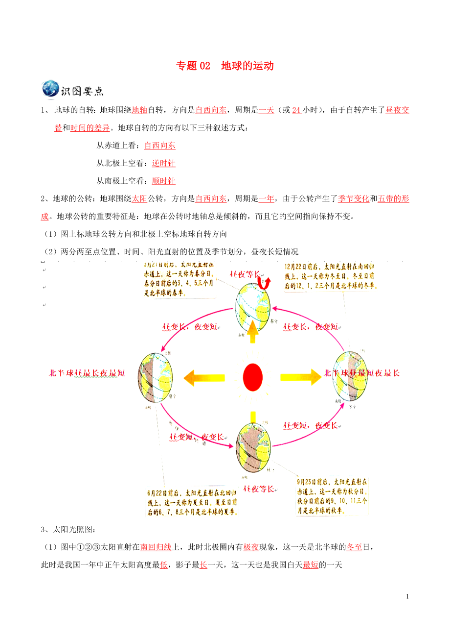 2023学年中考地理识图题型重难点专题02地球的运动含解析.doc_第1页