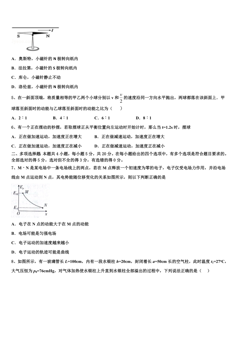 上海市上戏附中2023学年物理高二下期末质量跟踪监视试题（含解析）.doc_第2页