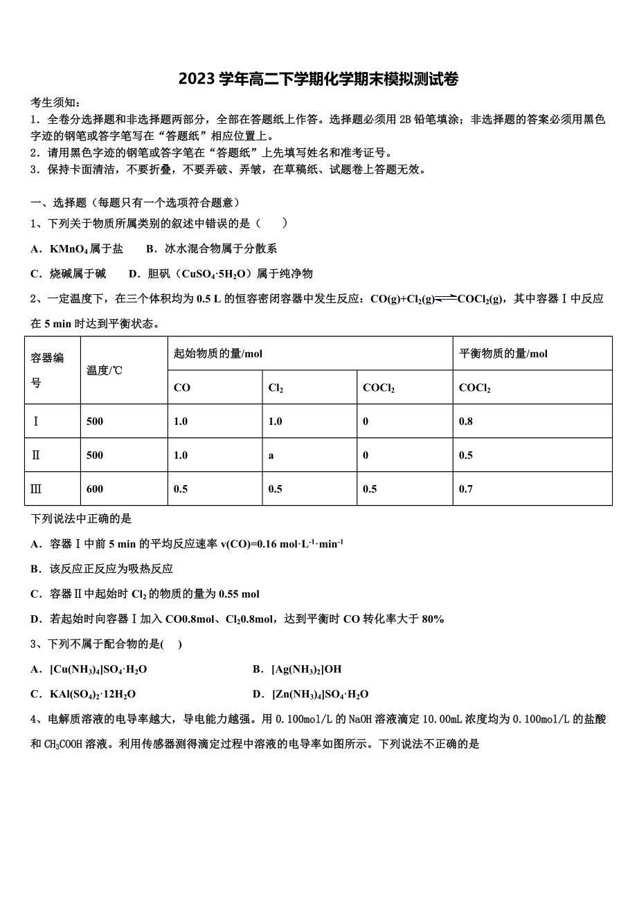 2023届延安中学化学高二下期末监测模拟试题（含解析）.doc_第1页