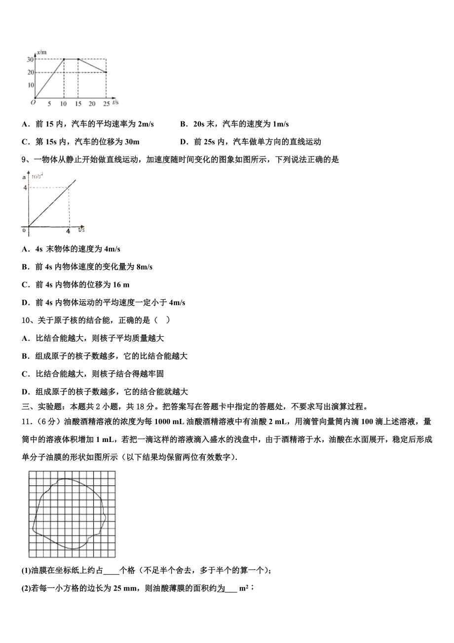 2023学年湖南省醴陵二中、四中物理高二第二学期期末质量检测模拟试题（含解析）.doc_第3页