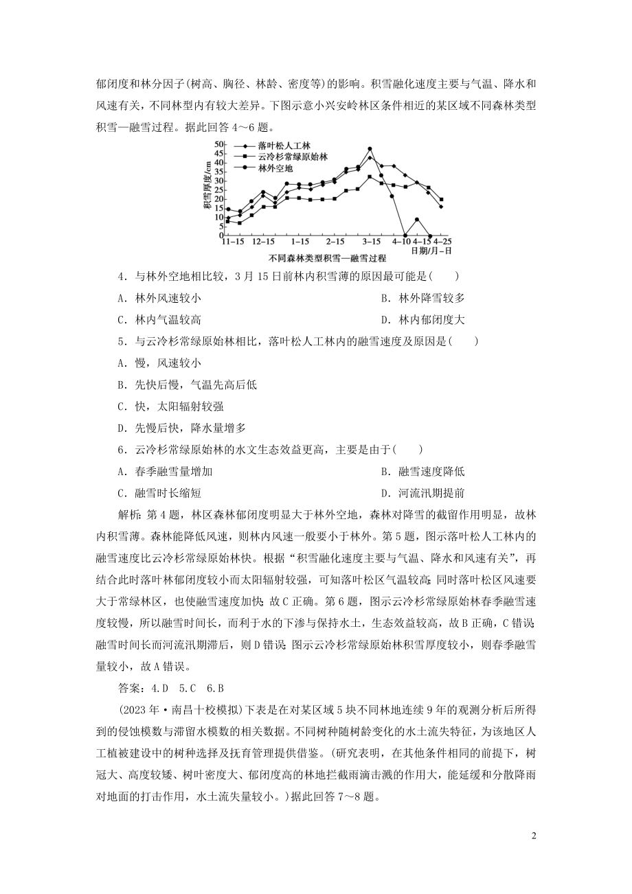 023学年高考地理一轮复习第十三章区域生态环境建设第28讲森林的开发和保护__以亚马孙热带雨林为例达标检测知能提升（人教版）.doc_第2页