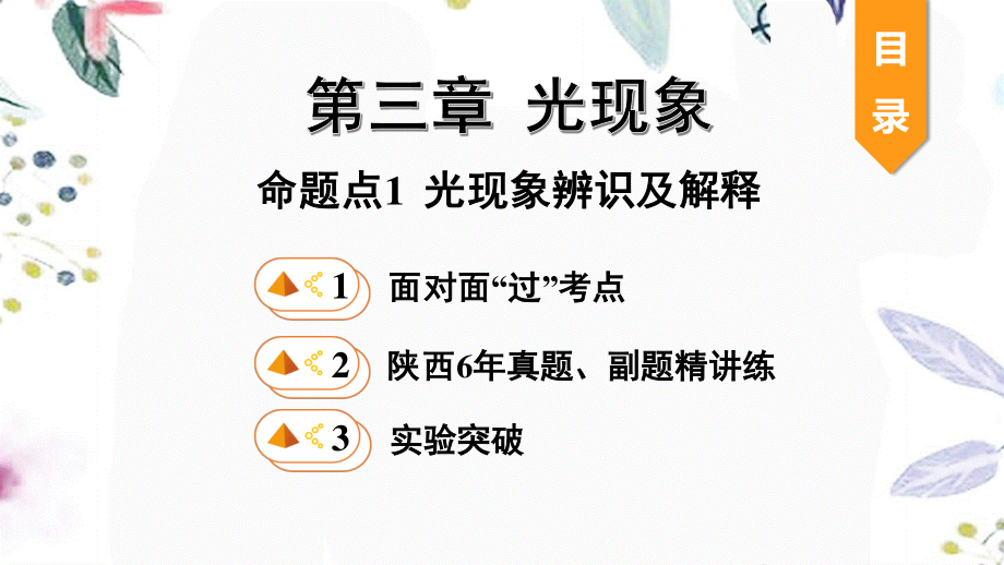 陕西省2023学年年中考物理一轮复习基醇点一遍过第三章光现象命题点1光现象辨识及解释课件2.pptx_第1页