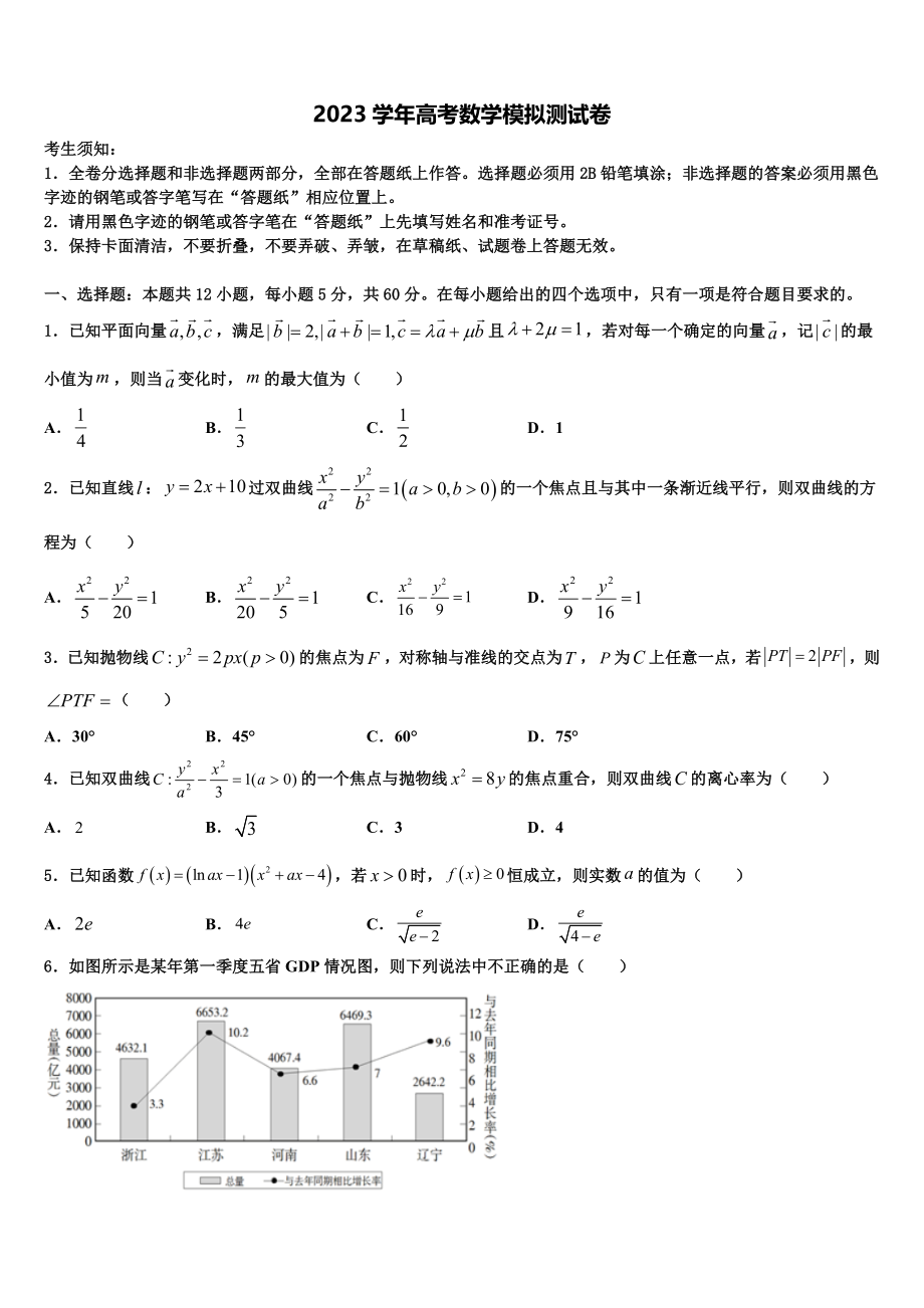 2023届陕西省咸阳市兴平市西郊中学高考冲刺数学模拟试题（含解析）.doc_第1页