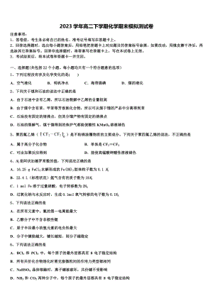 2023届上海市晋元中学化学高二下期末达标测试试题（含解析）.doc