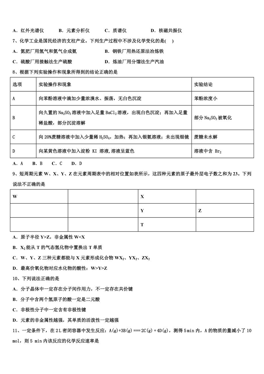 2023学年衡水金卷化学高二下期末学业水平测试模拟试题（含解析）.doc_第2页