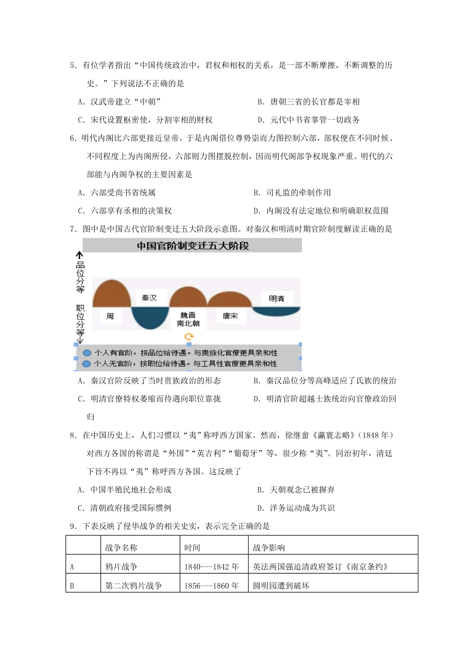 四川省三台中学实验学校2023学年高一历史10月月考半期适应性试题.doc_第2页