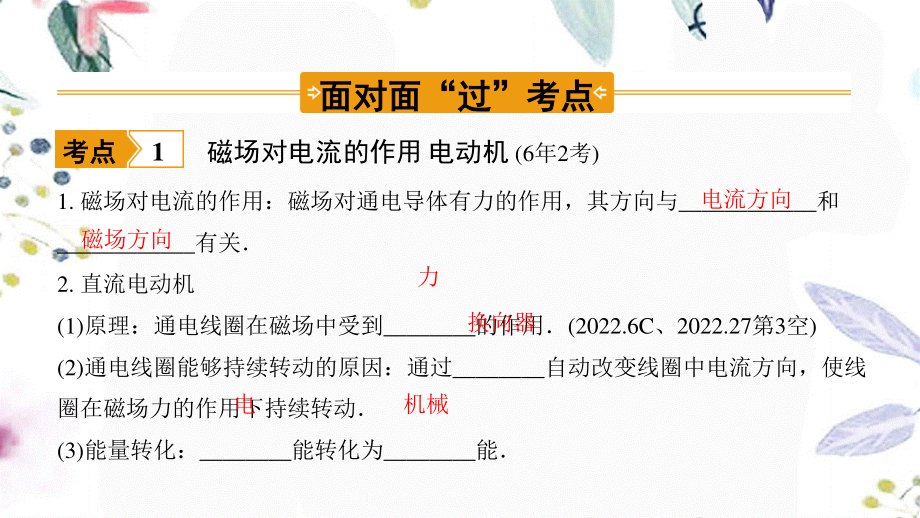 陕西省2023学年年中考物理一轮复习基醇点一遍过第十六章电磁转换命题点3电动机与发电机课件2.pptx_第2页