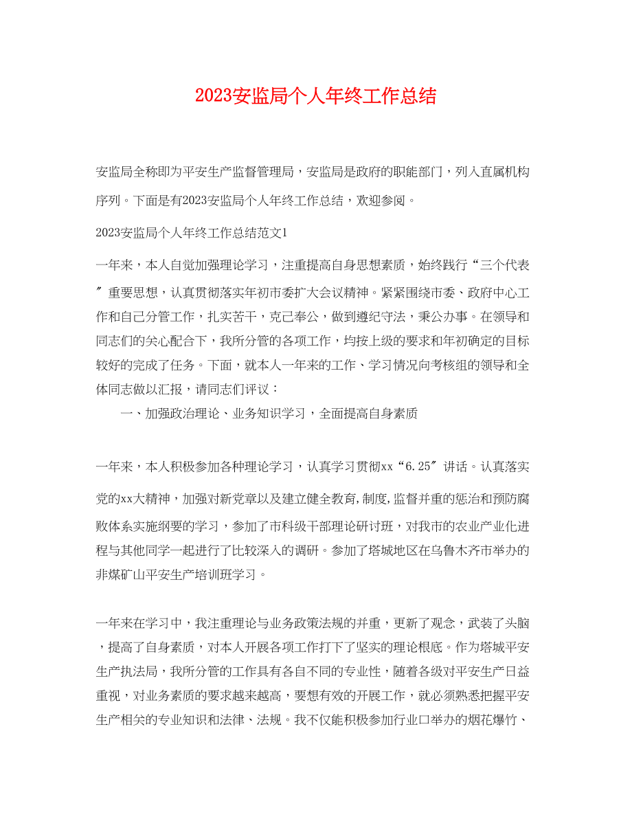 2023年安监局个人终工作总结范文.docx_第1页