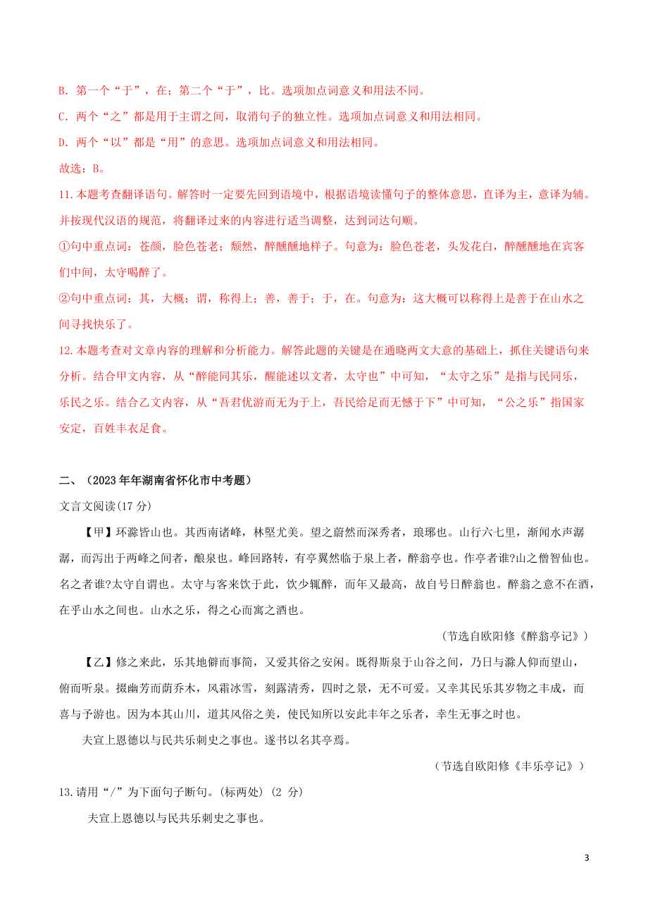 2023学年九年级语文文言文专题02醉翁亭记真题训练（人教版）.docx_第3页