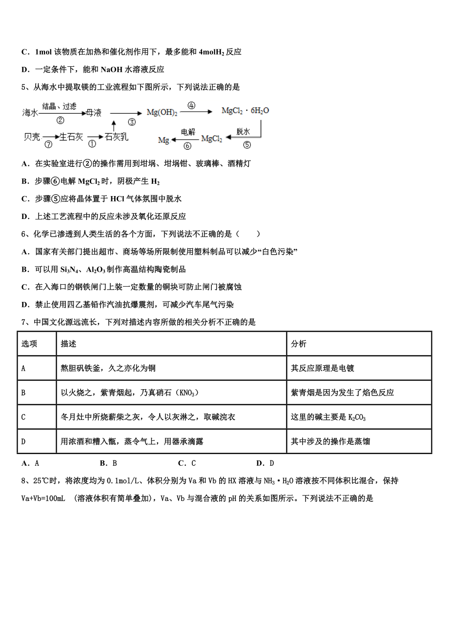 云南省昭通市2023学年化学高二下期末质量跟踪监视试题（含解析）.doc_第2页