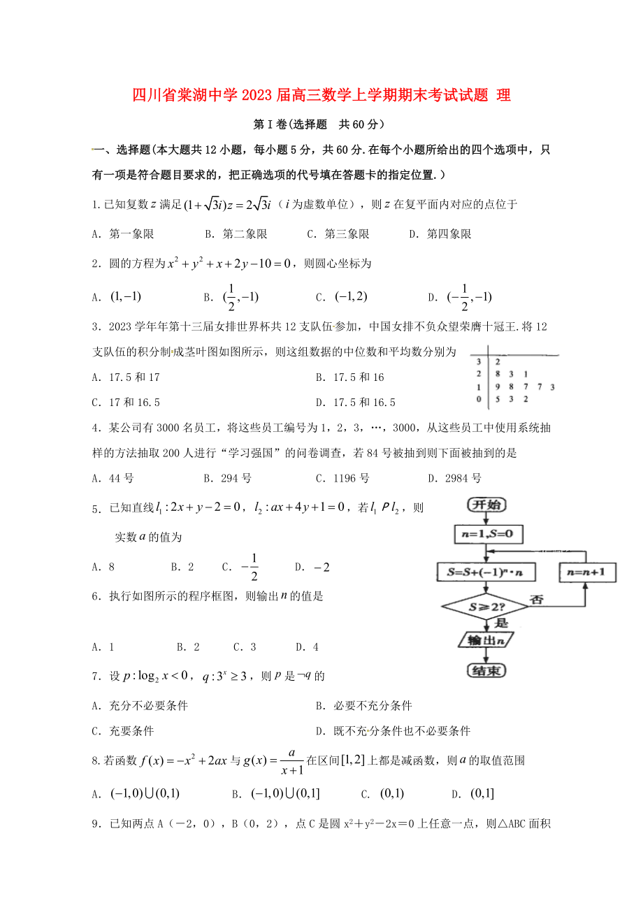 四川省棠湖中学2023届高三数学上学期期末考试试题理.doc_第1页